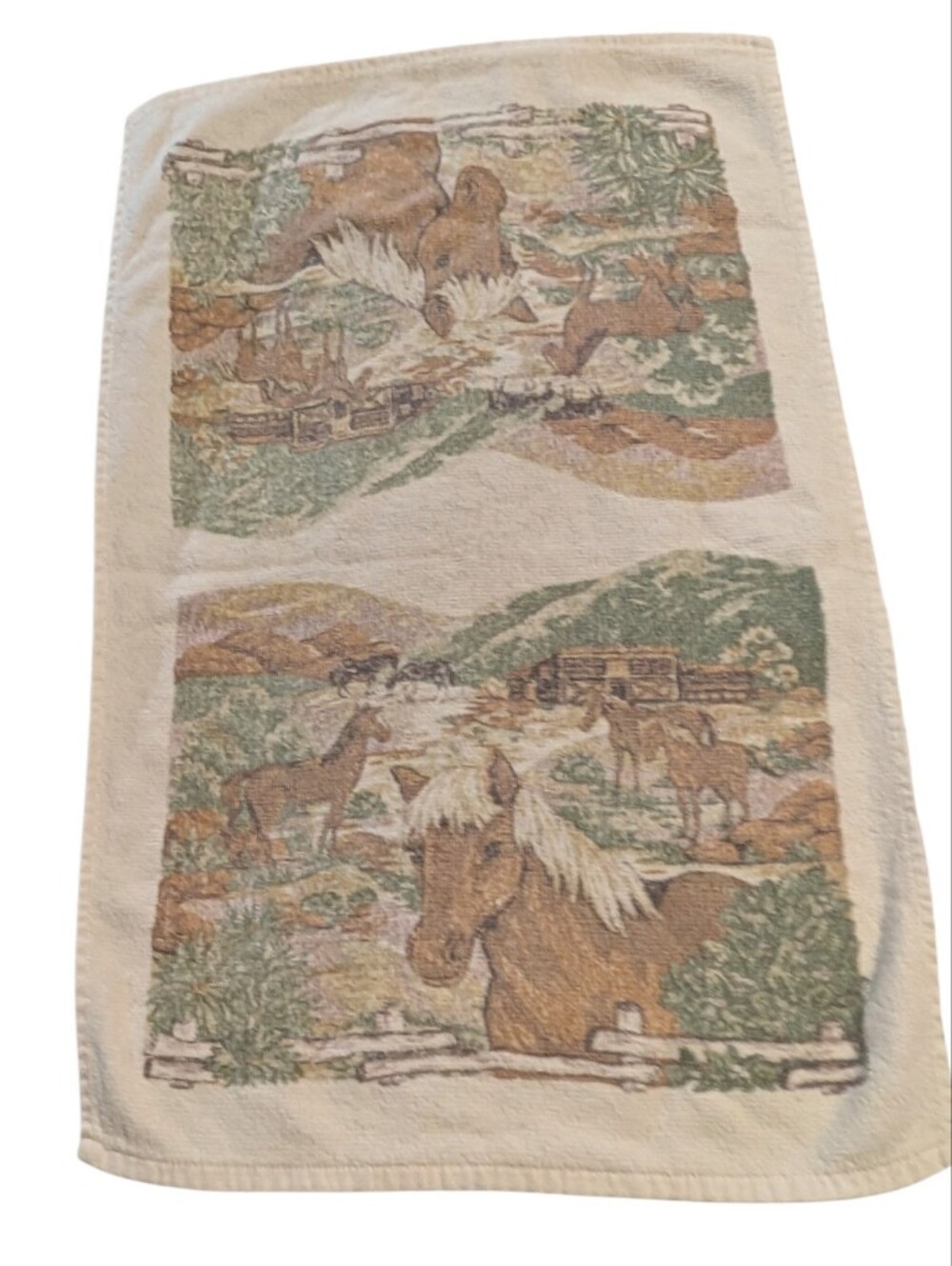 Vintage Equestrian Horse Hand Towel Rustic Country Western Kitchen Decor